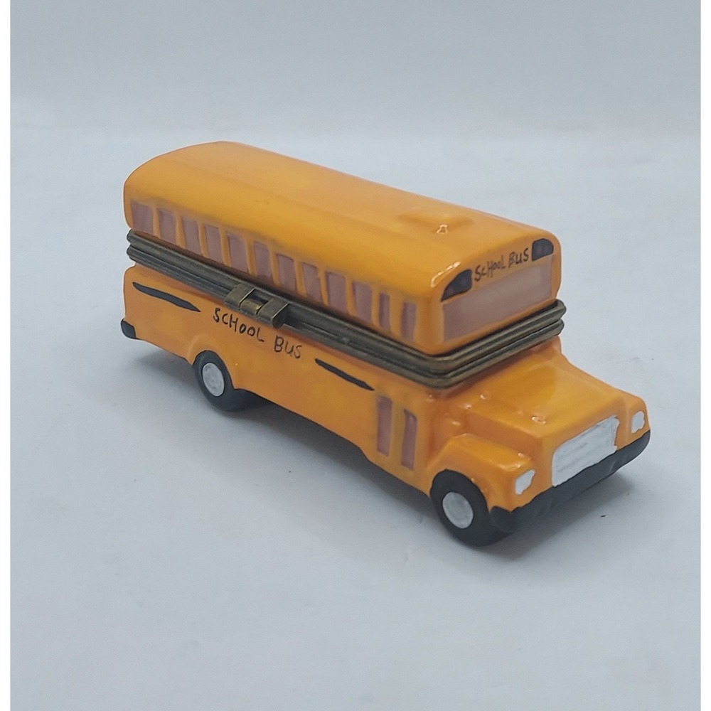 Yellow Ceramic School Bus Trinket Hinged Treasure Box